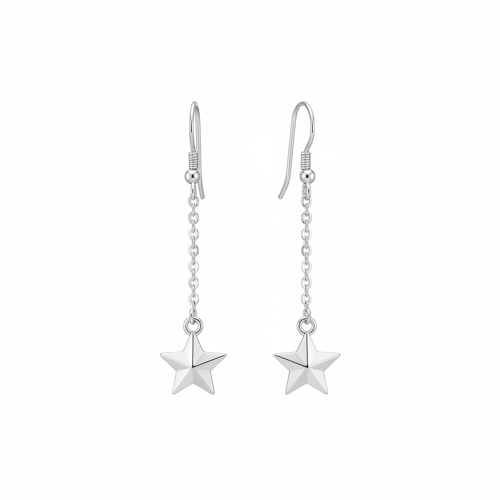 Silver star dangle earrings celestial design
