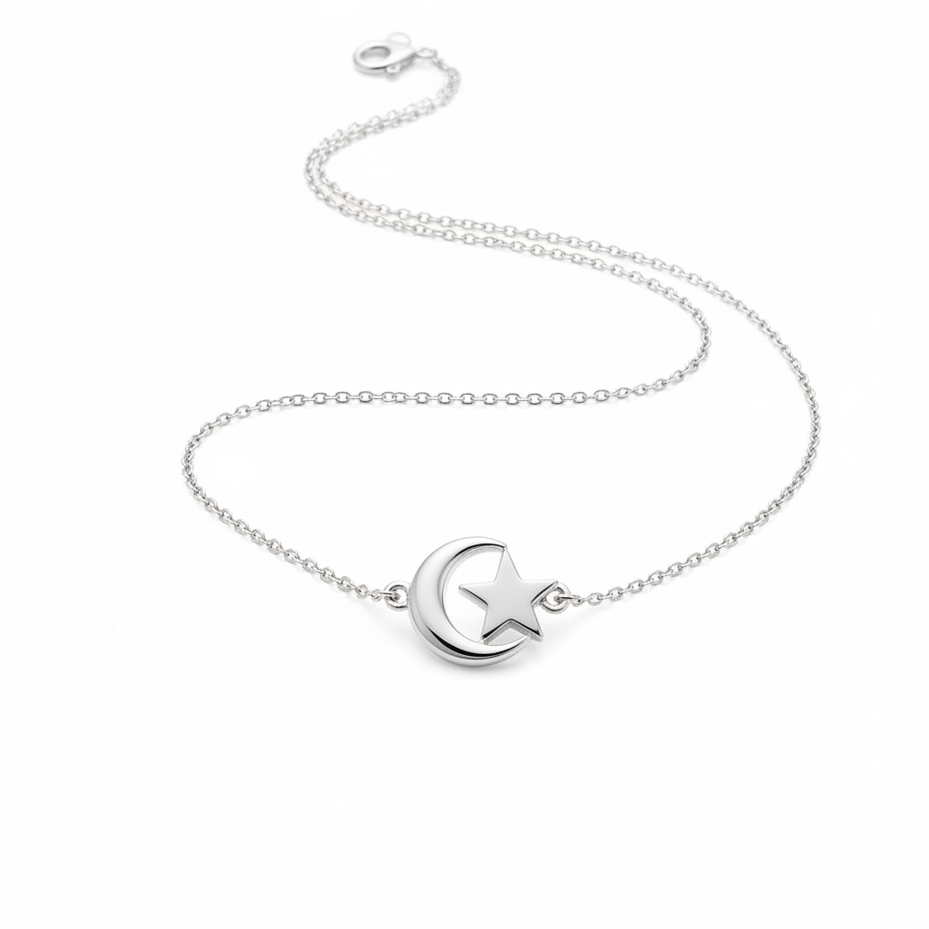 Silver necklace with moon and star pendant