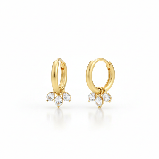 Gold hoop earrings with crystal drops