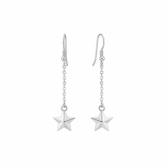 Silver star dangle earrings celestial design