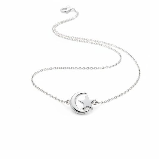 Silver necklace with moon and star pendant