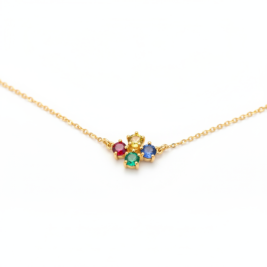 Dainty gold necklace with colorful flower pendant